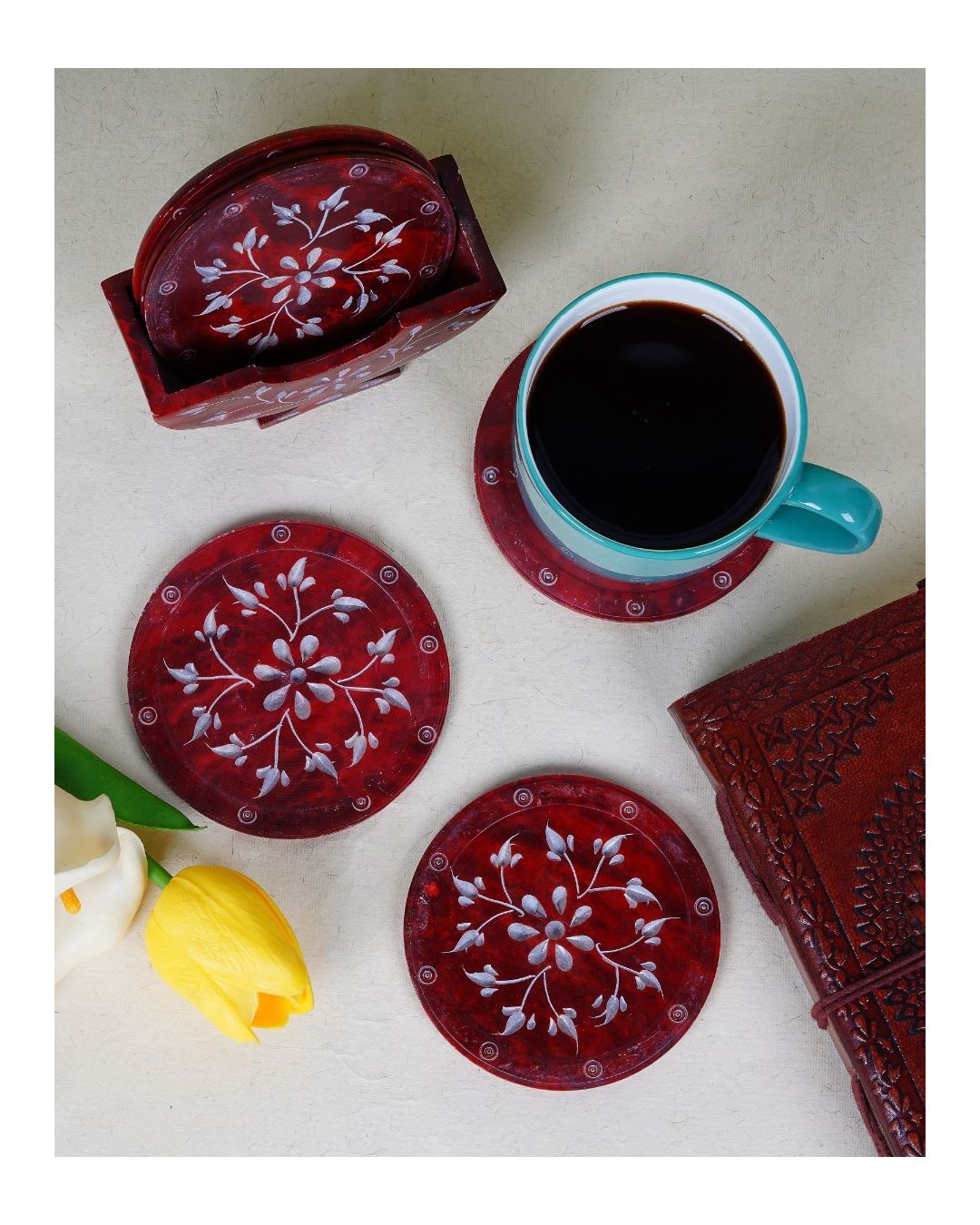 Marble Handcrafted Coasters Red